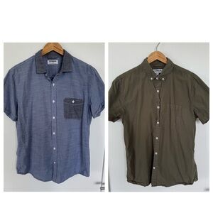 BUNDLE OF 2 Express Men’s Short Sleeve Button Down Shirts Green and Blue Size L